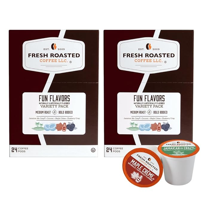 Fresh Roasted Coffee, Fun Flavors, Flavored Coffee Pod Variety Pack, K-Cup Compatible, 48 Count