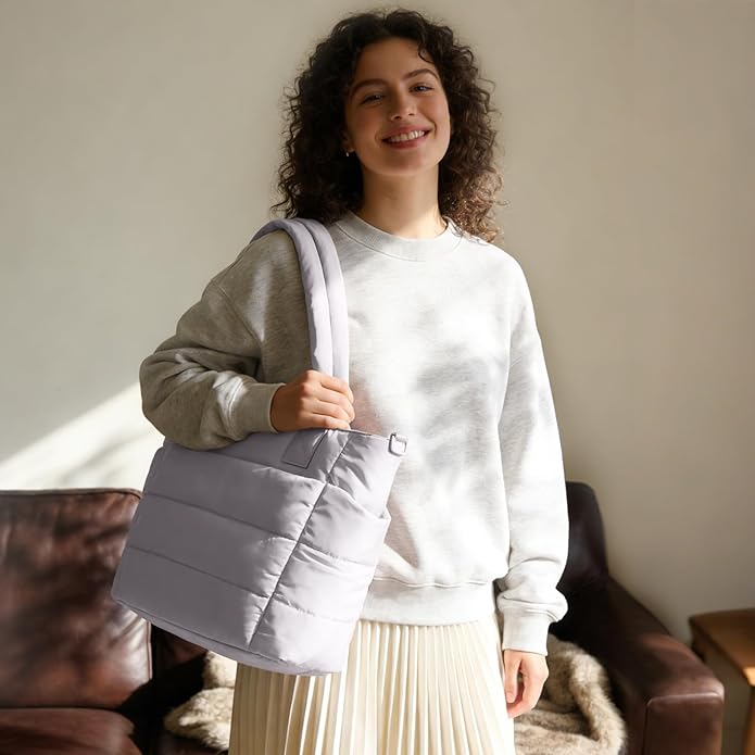 Tote Bag for Women Puffer Tote Bag Large Nurse Bags Shoulder Handbag with Zipper for Work Travel