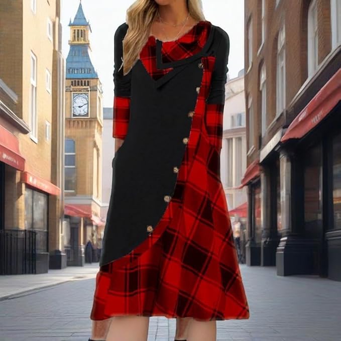 Winter Dresses for Women Wedding Guests Casual Cute Heart Long Sleeve Tiered Maxi Dress with Pockets Plus Size