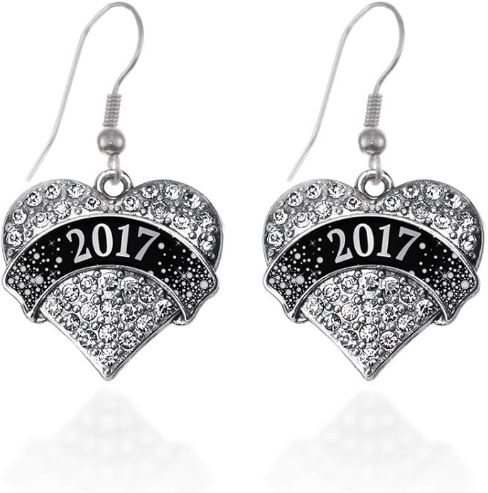 Inspired Silver - Silver Pave Heart Charm French Hook Drop Earrings with Cubic Zirconia Jewelry