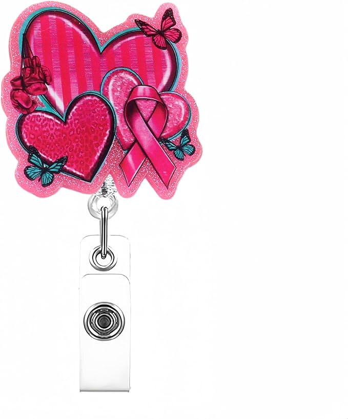 Valentine's Badge Reel Heart Badge Reels Retractable Glossy Acrylic Retractable Badge Holder with 360 Rotating Clip Bowknot Heart Badge Clip Valentines ID Badge Holder for Techer Nurse Doctor