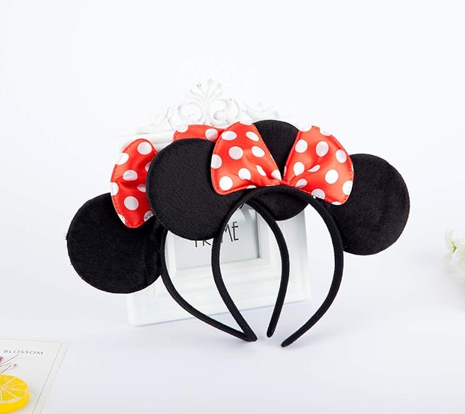 FANYITY Mouse Ears Headbands Sequin Hair Band for Girls Women Boys Party, 2 Pieces (RED DOT&BLACK)