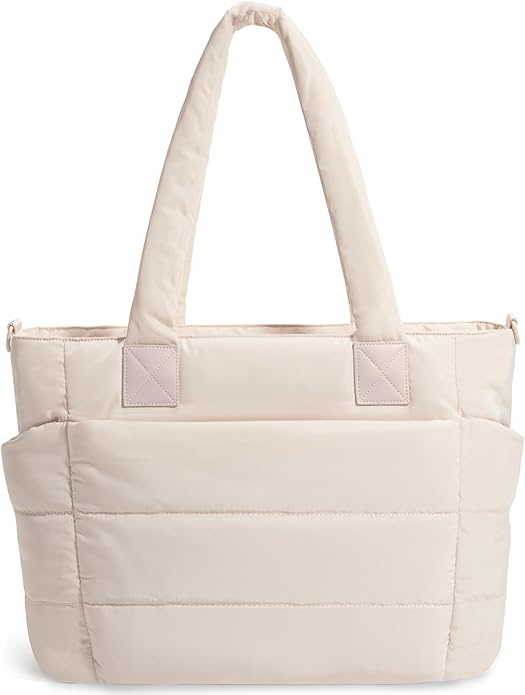 Tote Bag for Women Puffer Tote Bag Large Nurse Bags Shoulder Handbag with Zipper for Work Travel