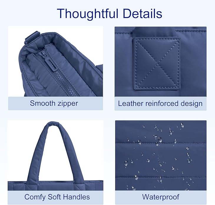 Tote Bag for Women Puffer Tote Bag Large Nurse Bags Shoulder Handbag with Zipper for Work Travel