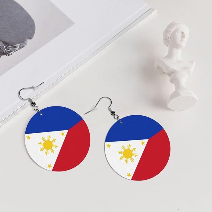 Round Faux Leather Earrings for Women Lightweight Double-Side Printed Drop Dangle Earring for Festival Party Gift