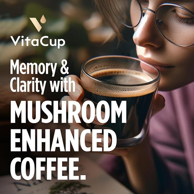 VitaCup Mushroom Coffee Grounds, with Lions Mane, Chaga, B Vitamins, D3, Boost Focus, Immunity, Memory & Clarity, Medium Dark Roast, Bold & Smooth 100% Arabica Specialty, 3 bags, 10oz each
