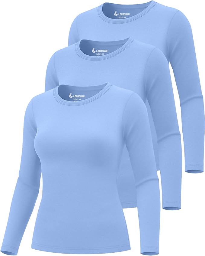 3 Pack Women's Underscrub Shirts Long Sleeve Thermal Scrub Undershirts Nurse Crew Neck Slim Fit Fleece Top Basic Tee