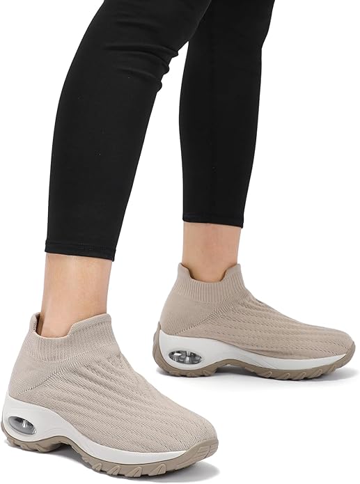 HKR Women's Walking Shoes Arch Support Non Slip Work Shoes Breathable Knit Upper Lightweight for Plantar Fasciitis