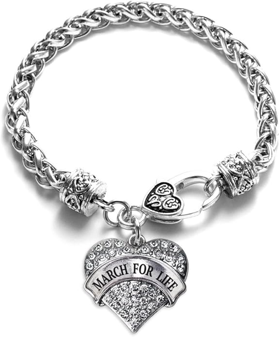 Inspired Silver - Silver Pave Heart Charm Bracelet with Cubic Zirconia Jewelry