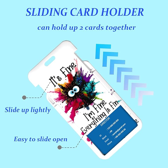ID Badge Holder Funny Black Cat Badge Reel Retractable Heavy Duty Detachable Name Tag Clips Color Cute Cat Lanyard Reel I'm Fine Everything is Fine Lanyards for Badges Kids Nurse Teacher Office Gifts