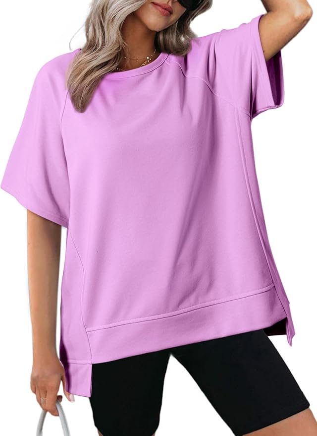 Dokotoo Oversized T Shirts for Women Crewneck Short Sleeve Casual Summer Tops Lightweight Loose High Low Blouse