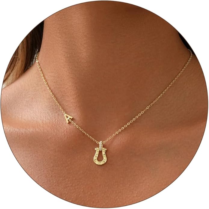 ITS4YEO Valentines Day Gifts for Women Hers, Lucky Horseshoe Initial Necklace, Dainty 14K Gold Plated Pendant Necklace, Trendy Hypoallergenic Jewelry, Gifts for Women and Teen Girls