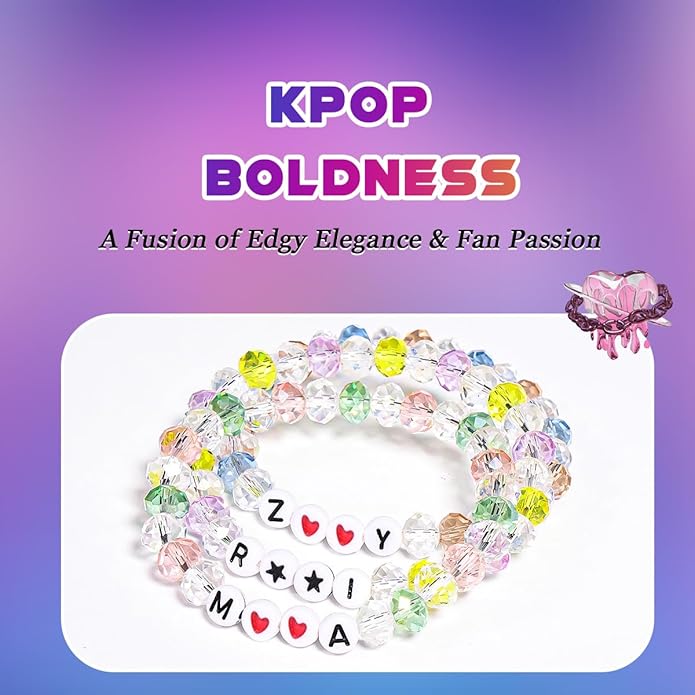 AICase for Korea-Pop Merch Gifts Toys Inspired Bracelets 3 Pcs Stackable Stretch Friendship Beaded Bracelets for Unique Merchandise Jewelry Gifts for Fans Women Men Stocking Stuffers_Crystal
