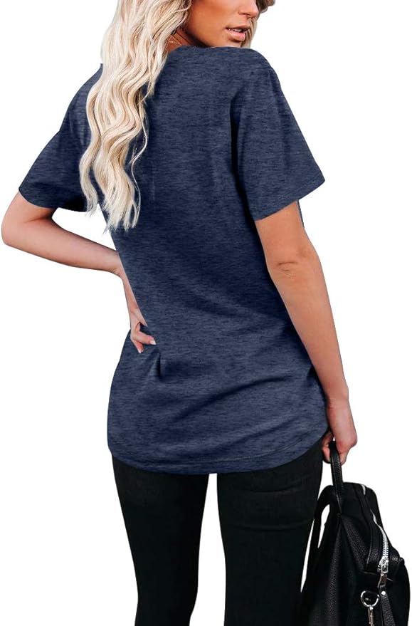 WIHOLL Women Summer T Shirts Short Sleeve Rounded V Neck Pocket Tee Tops