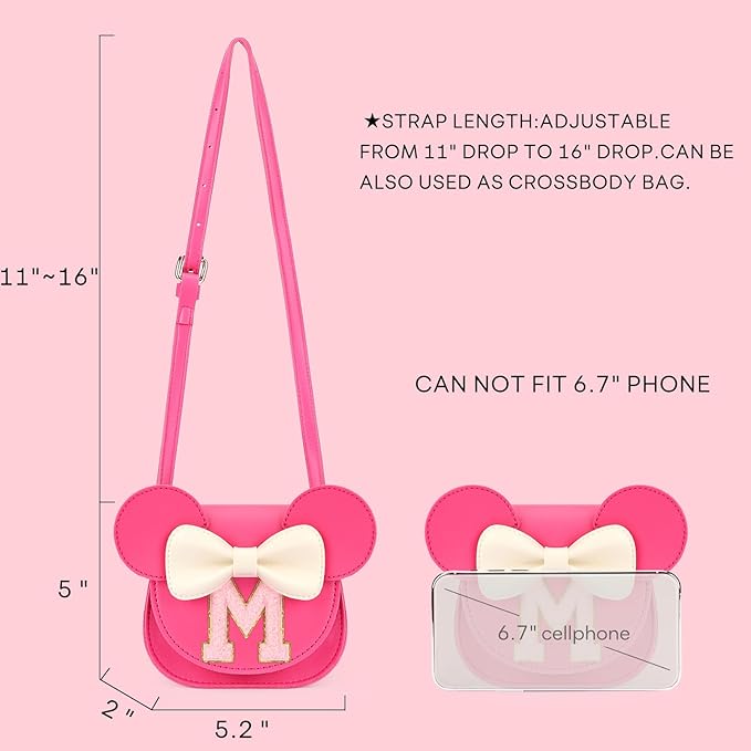 mibasies Toddler Purse Girl Gifts: Girls Birthday Gifts for 3-8 - Toys for Ages 2-4 Girls Mouse Ears Purse, Hot Pink, Letter M