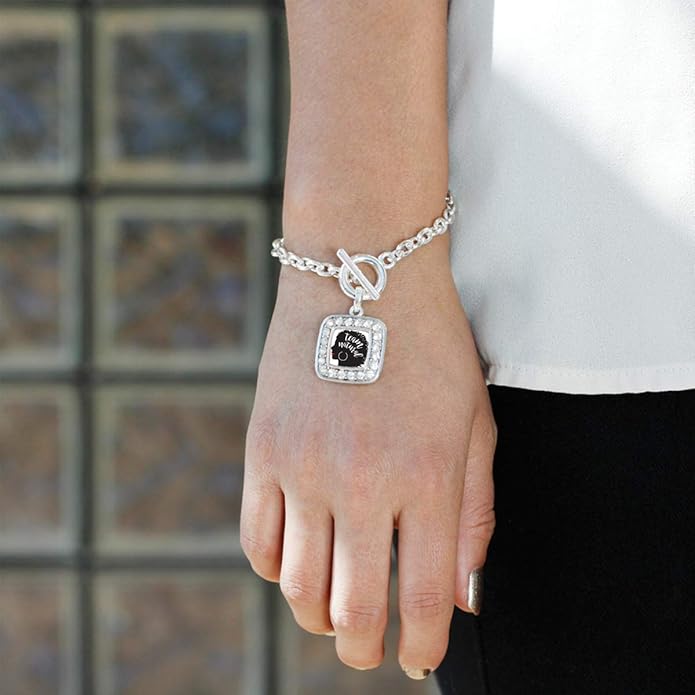 Inspired Silver - Silver Square Charm Toggle Bracelet with Cubic Zirconia Jewelry