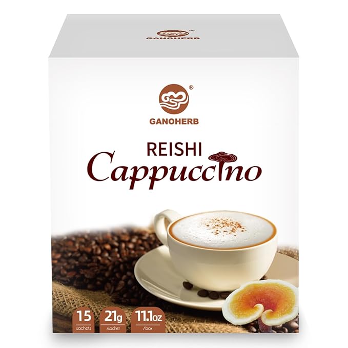 Mushroom Coffee Alternative Cappuccino Mix, Instant Superfood Coffee Drink with Reishi Mushroom Extract for Stress Relief, Immune Support, Smooth and Tasty, 11.1oz, 15 Count