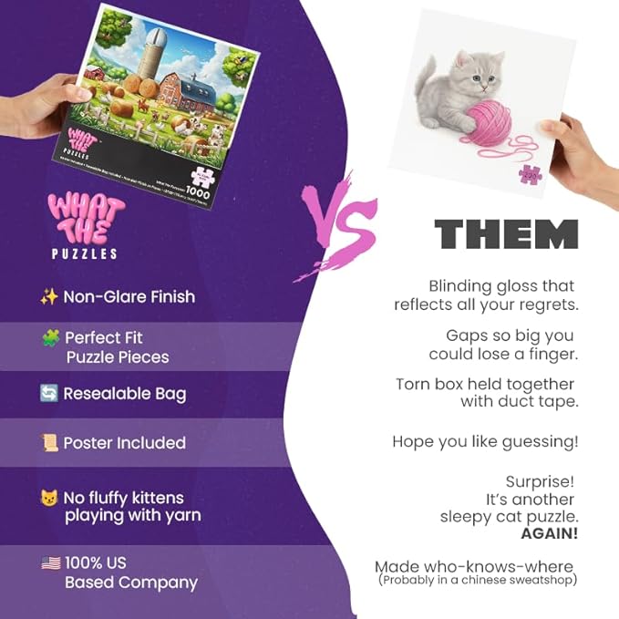 What The Puzzles - Challenging Jigsaw Puzzles 1000 Pieces, Difficult Brain Teaser Puzzles for Adults (Funny Farm)