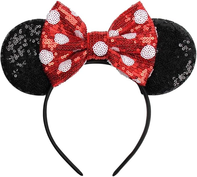 KARETT Sequins Mouse Ears Headband With Glitter Bow Princess Party Decorations For Girls Women