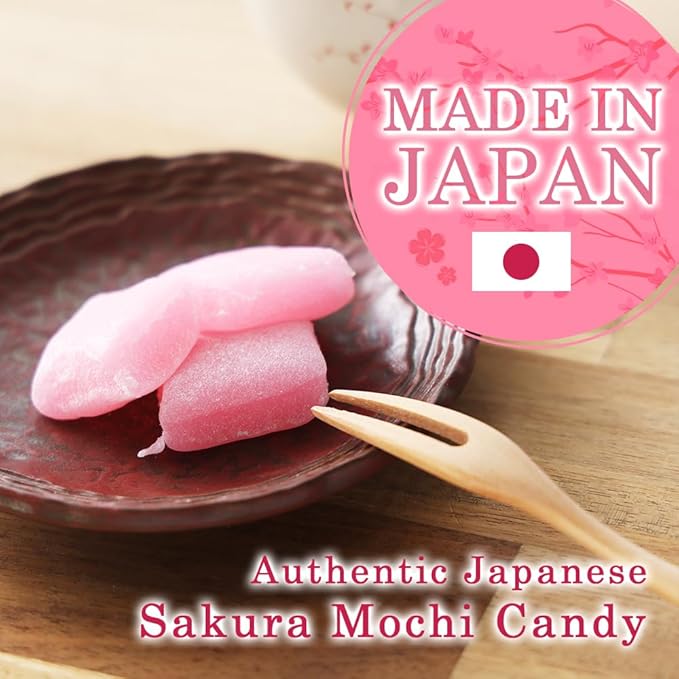 TOMOSAN Japanese Sakura Mochi Candy, Traditional Cherry Blossom Rice Cakes, Soft & Chewy, Individually Wrapped, 180g / 6.35oz