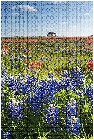 1000 Piece Puzzle Texas Wildflower Bluebonnet and Indian Paintbrush in Spring Indoor Activities Difficult Jigsaw Puzzle Set for Adults Children Educational Toys Gift