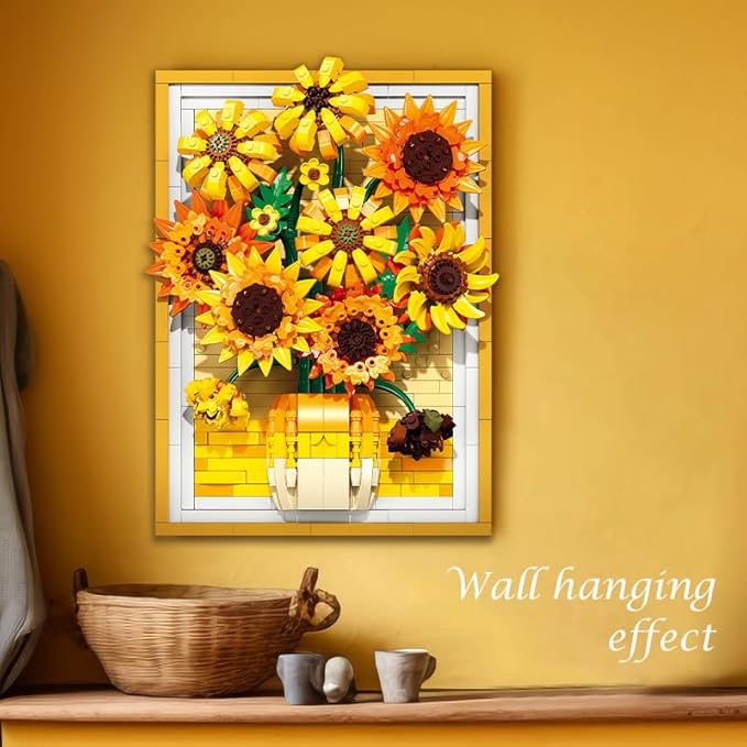noziaa Building Block Sunflower Picture Frame, Creative Eternal Artificial Flower Plant Models, Home Decor or Idea Present for Adults and Kids, Valentine's Day Gifts for Girls, 1011 PCS-JJ9233