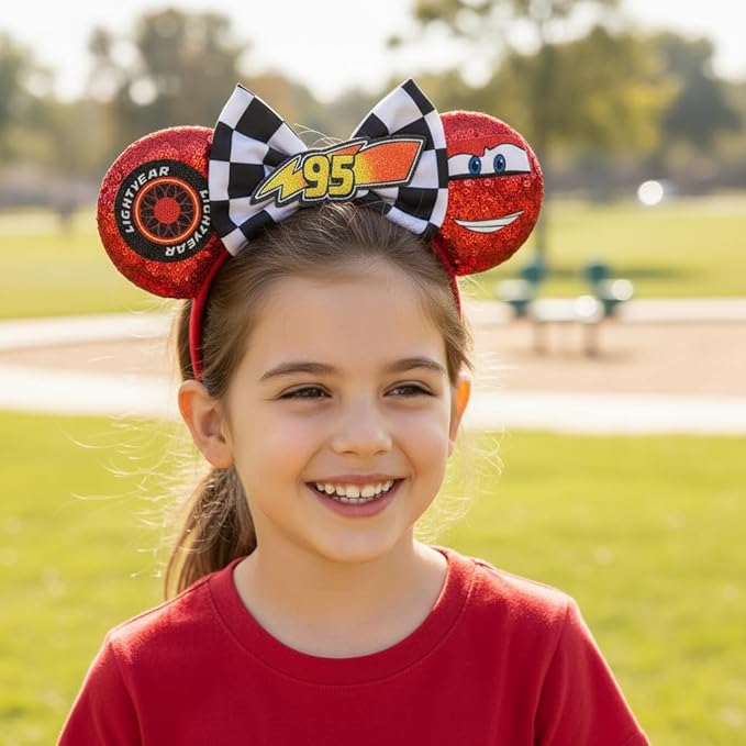 HAMUTH Mouse Ears Headband, Cars Birthday Decorations for Boys Women Girls,Car Mouse Ears Hairs Accessories for Party Trip Parks Cosplay Decorations