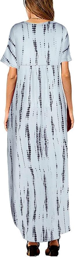 Arolina Women's Summer Maxi Dress Short Sleeve V Neck Casual Loose Long Beach Split Dresses with Pockets