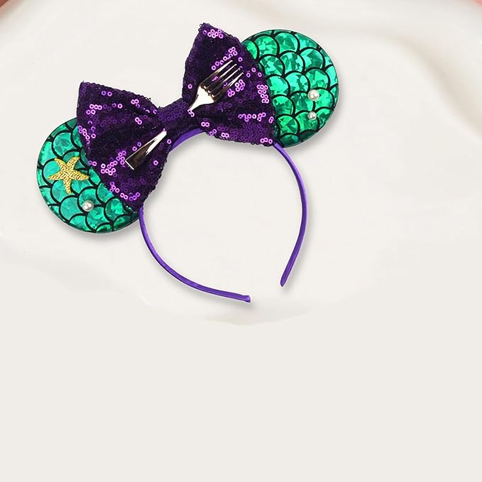 Sequin Mouse Ears Headbands for Women Girls Boys, Glitter Bows Headband for Kids Adults Birthday Party Costume Halloween