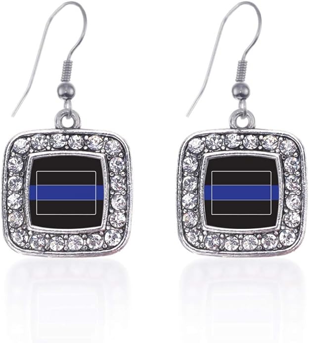 Inspired Silver - Silver Square Charm French Hook Drop Earrings with Cubic Zirconia Jewelry