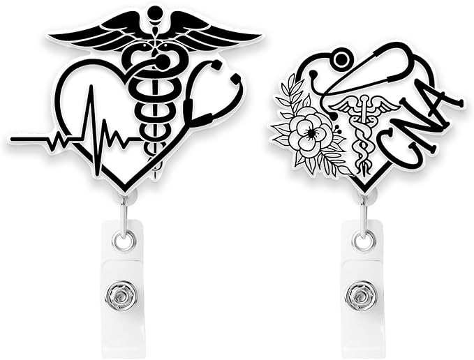 2 Pcs CNA Badge Reel- Retractable ID Holder with Alligator Clip& Nylon Cord | AcrylicClip for Nurse Nurses Office Worker Teacher Student