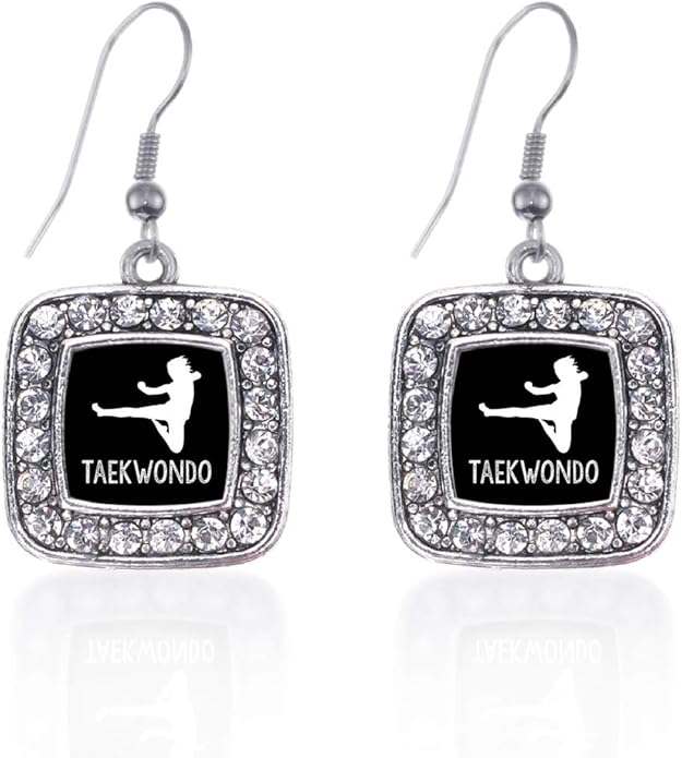 Inspired Silver - Silver Square Charm French Hook Drop Earrings with Cubic Zirconia Jewelry
