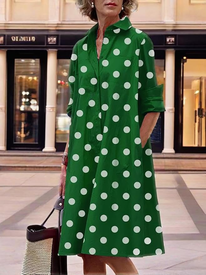 Womens 2025 Long Sleeve Button Down Shirt Summer Dress Casual V Neck Loose Fit Midi Shirt Dresses with Pockets
