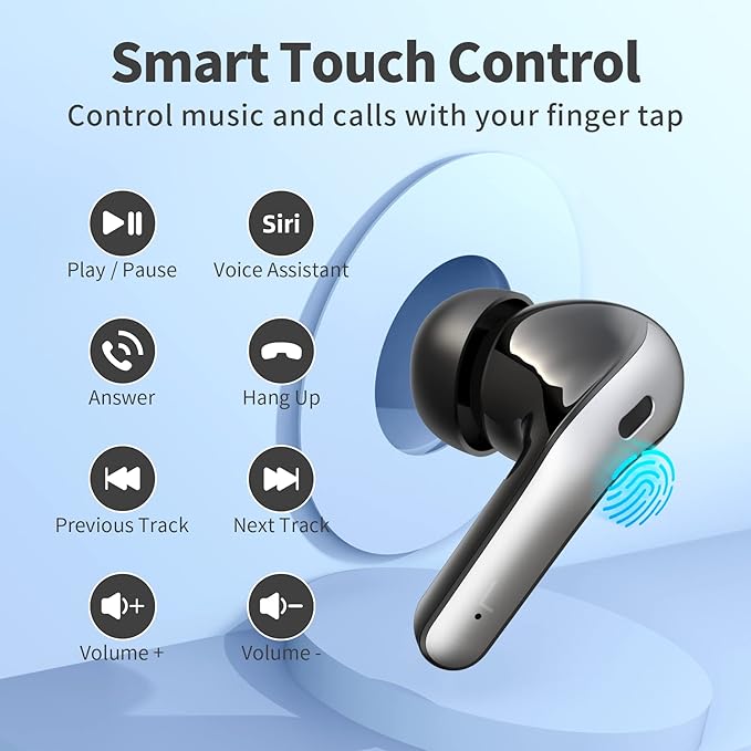 TAGRY 2 Sets X08 Black and Phantom Purple Bluetooth Headphones True Wireless Earbuds 60H Playback Ear Buds with Wireless Charging Case in-Ear Earbuds with Mic