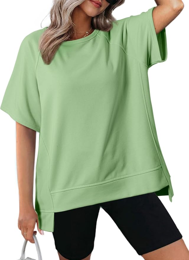 Dokotoo Oversized T Shirts for Women Crewneck Short Sleeve Casual Summer Tops Lightweight Loose High Low Blouse