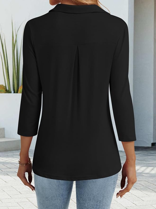 3/4 Length Sleeve Womens Tops Dressy Casual V Neck Polo Shirts Business Work Blouses 2025 Trendy Tunic Top