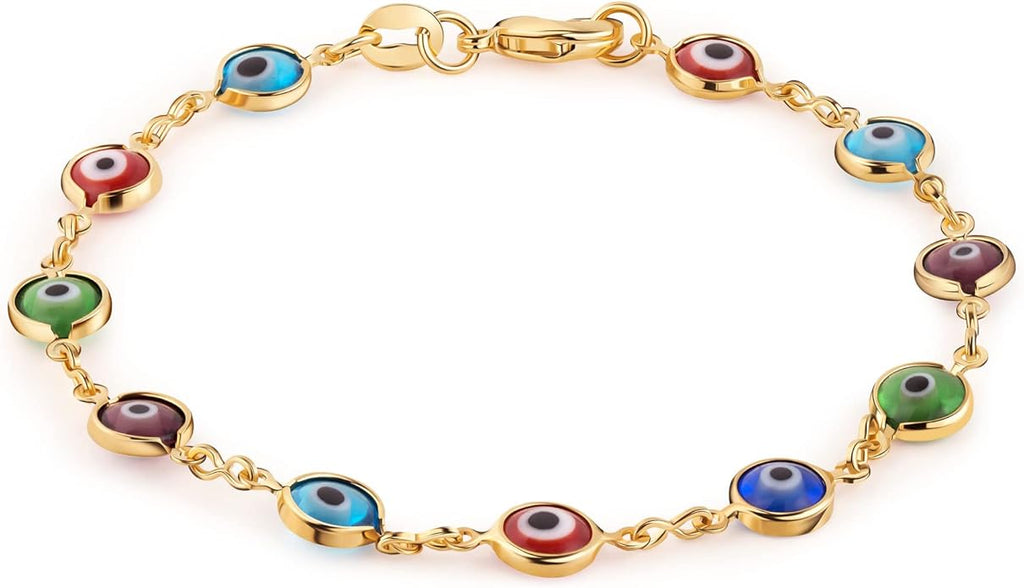 Barzel 18K Gold Plated Multicolored Evil Eye Bracelet for Women - Made in Brazil