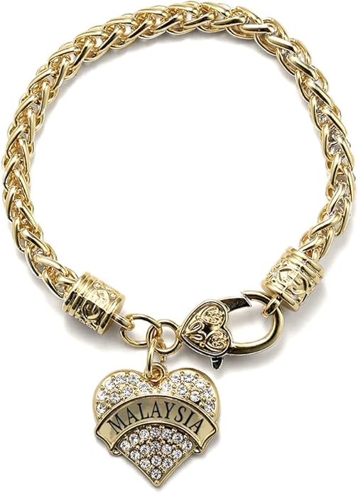 Inspired Silver - Gold Pave Heart Charm Bracelet with Cubic Zirconia Jewelry