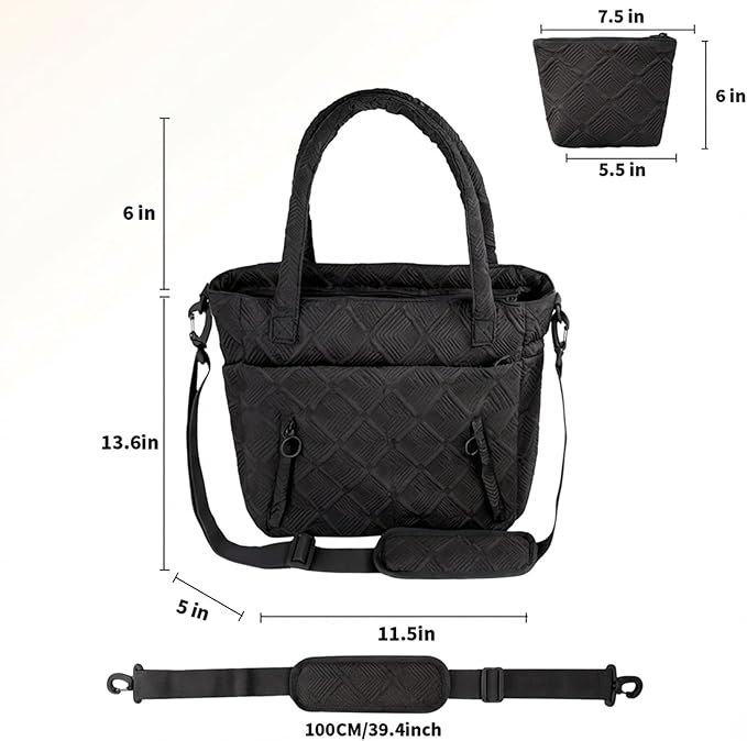 SUNRISING Tote Bag for Women, Puffy Tote Bag with Zipper, Large Quilted Shoulder Bag with Compartments for Travel Work Gym