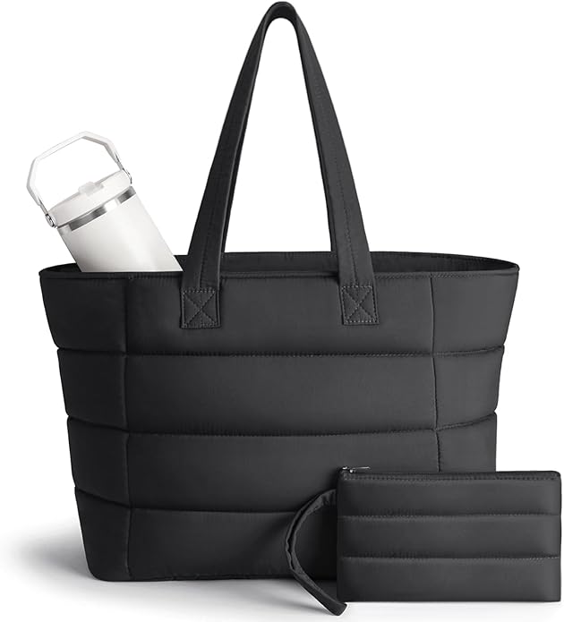 Puffer Tote Bag for Women, Lightweight Puffy Shoulder Bag with Handbag for Travel, Work, Gym, Laptop Bag for Nurse Teacher