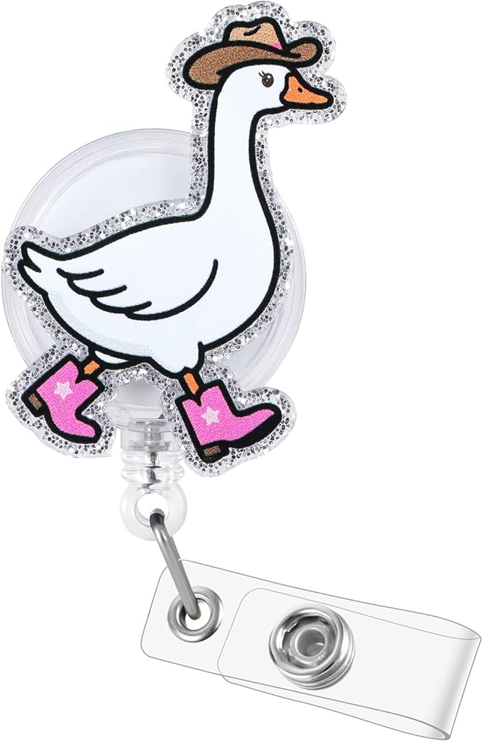 Funny Western Cowboy Silly Goose Nurse Badge Reel, Cute Retractable ID Card Pediatric Badge Holder, Name Tag Medical Work Badge Clip for RN CNA LPN LVN MA OB/GYN Nursing Student Doctor, Nurse Gifts