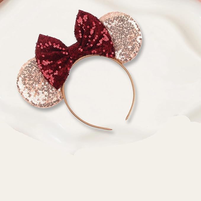 Sequin Mouse Ears Headbands for Women Girls Boys, Glitter Bows Headband for Kids Adults Birthday Party Costume Halloween