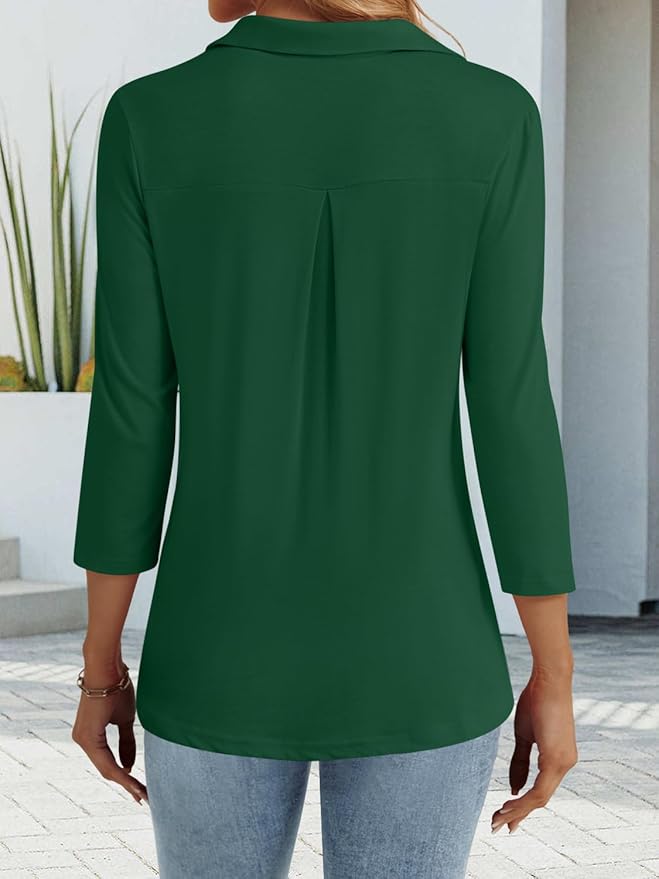 3/4 Length Sleeve Womens Tops Dressy Casual V Neck Polo Shirts Business Work Blouses 2025 Trendy Tunic Top