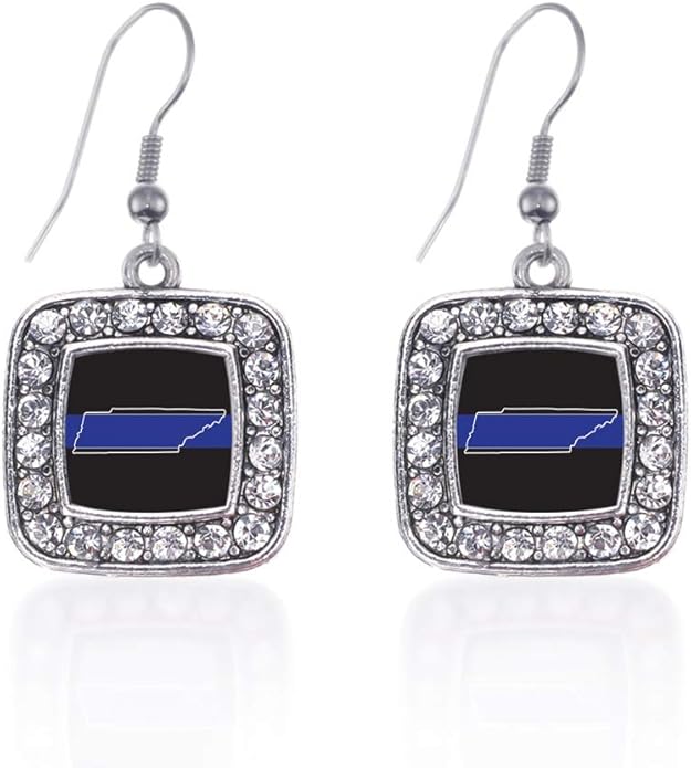 Inspired Silver - Silver Square Charm French Hook Drop Earrings with Cubic Zirconia Jewelry
