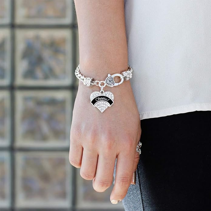 Inspired Silver - Silver Pave Heart Charm Bracelet with Cubic Zirconia Jewelry