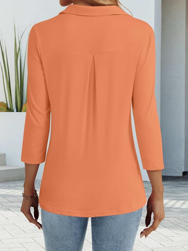 3/4 Length Sleeve Womens Tops Dressy Casual V Neck Polo Shirts Business Work Blouses 2025 Trendy Tunic Top