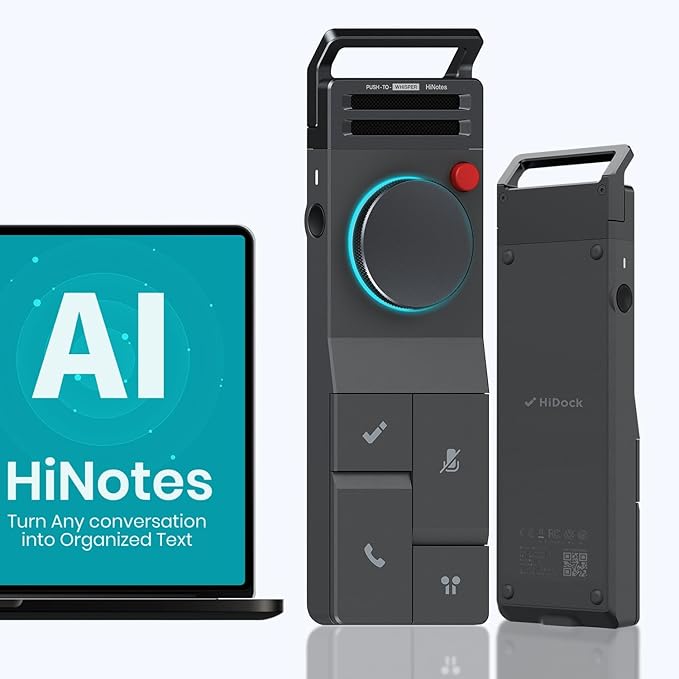 HiDock P1 AI Voice Recorder: Smart Voice Recorder Work with Wireless Earbuds Portable Digital Recording Device BlueCatch Tech Meeting Transcription Summary Playback HiNotes Control 64GB(Space Gray)