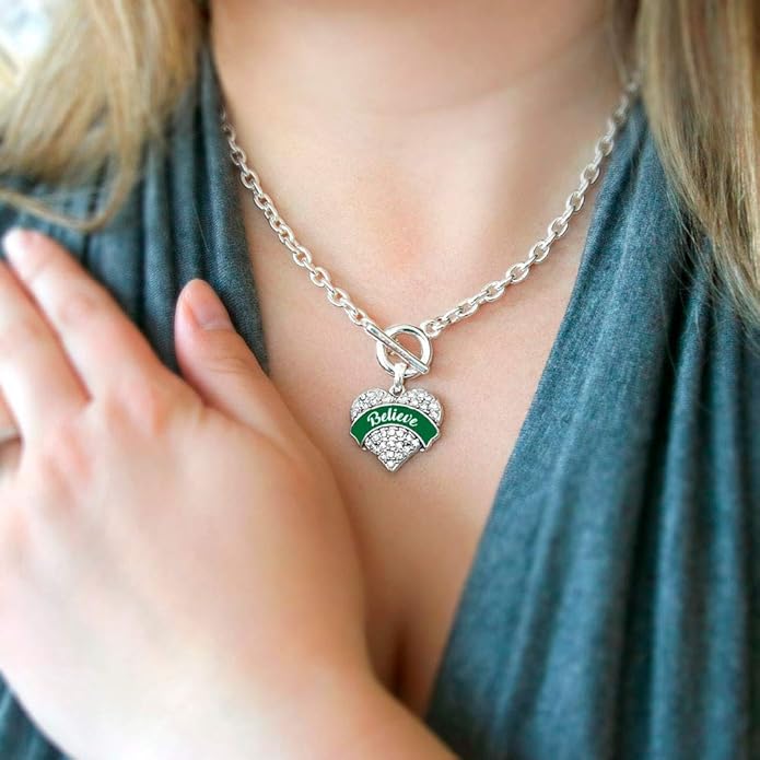 Inspired Silver - Silver Pave Heart Charm 18 Inch Necklace with Cubic Zirconia Jewelry