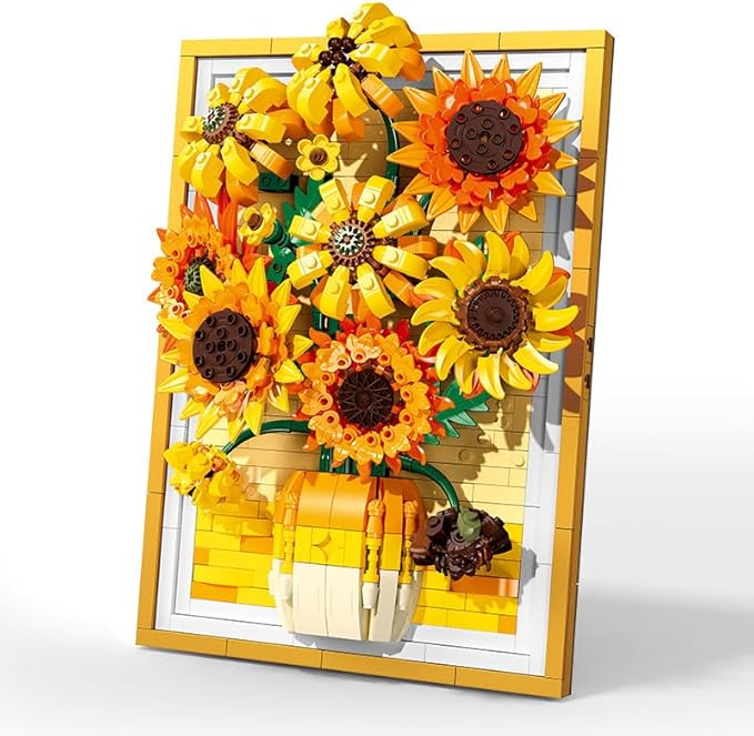 noziaa Building Block Sunflower Picture Frame, Creative Eternal Artificial Flower Plant Models, Home Decor or Idea Present for Adults and Kids, Valentine's Day Gifts for Girls, 1011 PCS-JJ9233