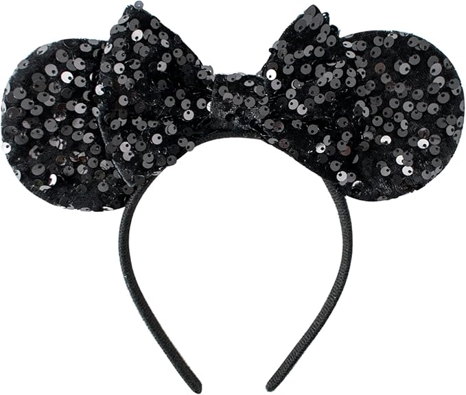 KARETT Sequins Mouse Ears Headband With Glitter Bow Princess Party Decorations For Girls Women
